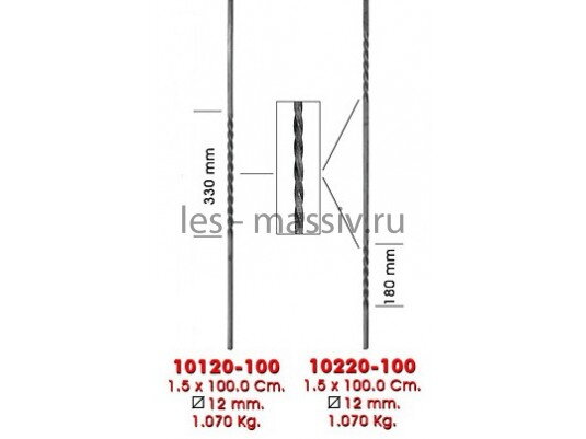 Кованные балясины - 10120-100 (кв. 12 с круч., 1 м)